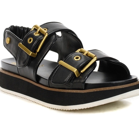 Vince Camuto Anivay Black and Gold Leather Platform Sandals. Like New. - Picture 2 of 10